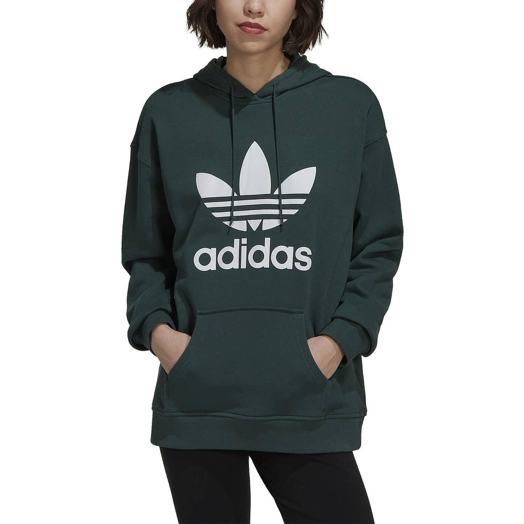 Adidas Womens Green Trefoil Hoodie Mineral Green - AUSOUTLET.com.au