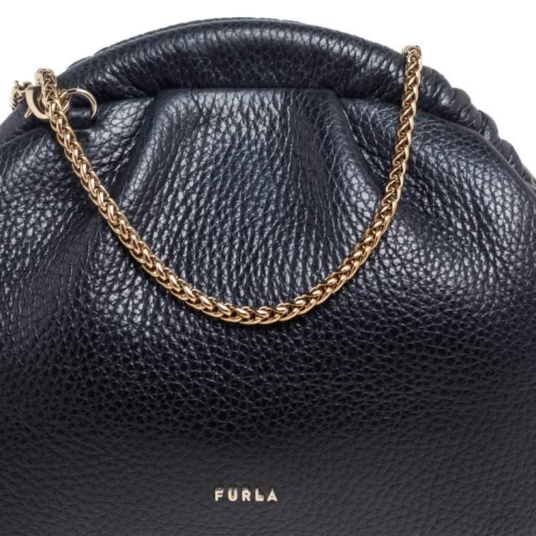 Furla Black Leather Chain Clutch - AUSOUTLET.com.au