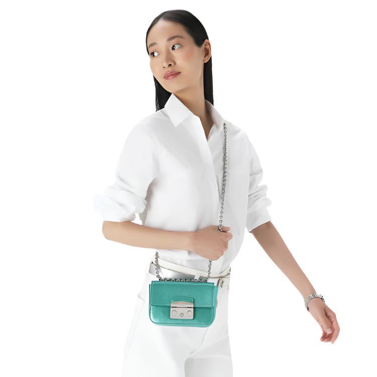 Furla Metropolis Mini Crossbody Bag - Metallic Teal - AUSOUTLET.com.au