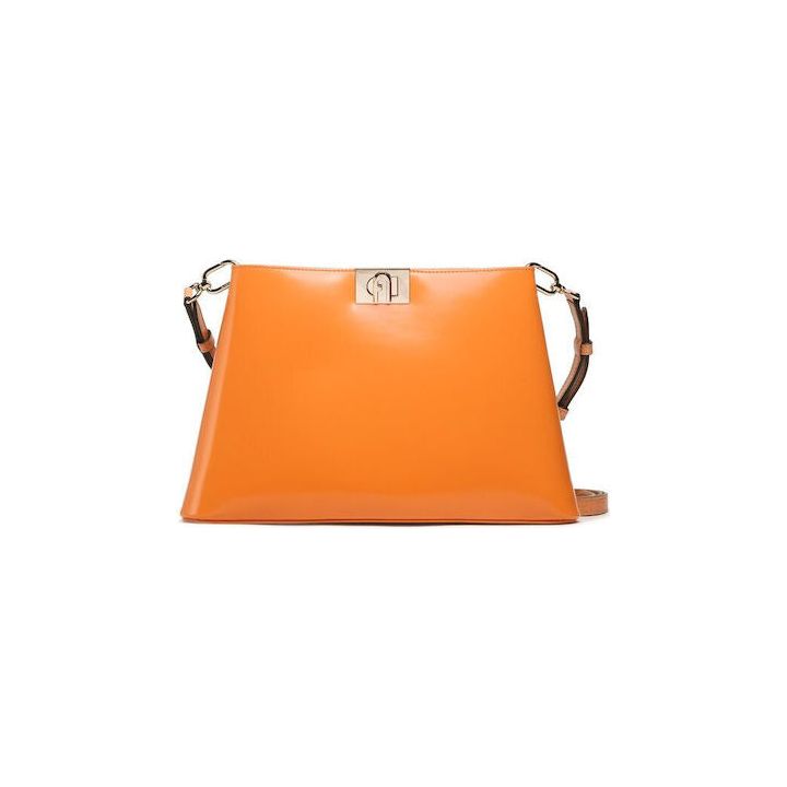 Furla Fleur Shoulder Bag - Vitello Roma Orange and Gold - AUSOUTLET.com.au