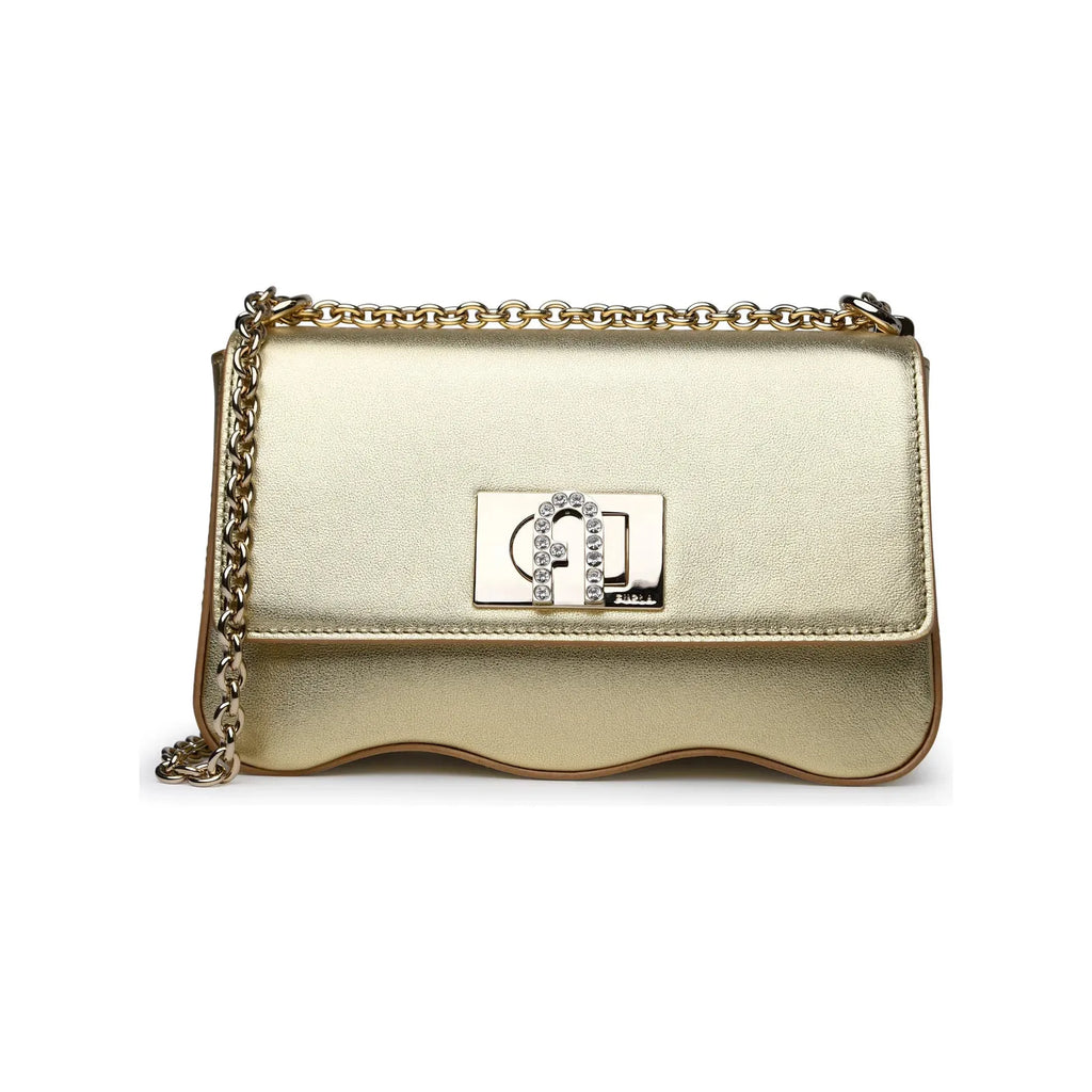 Furla Logo Embellished Foldover Top Shoulder Bag - Gold - AUSOUTLET.com.au