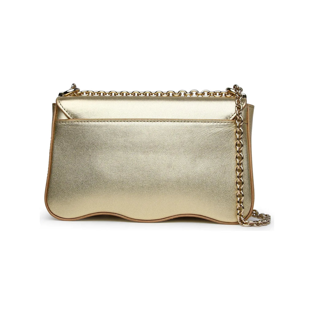 Furla Logo Embellished Foldover Top Shoulder Bag - Gold - AUSOUTLET.com.au