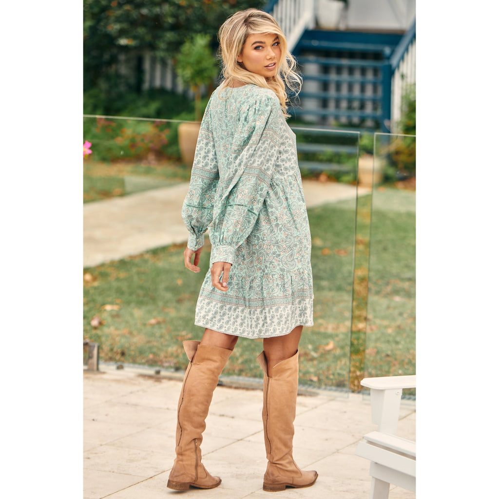 JAASE Mint Paisley Print Leo Mini Dress - AUSOUTLET.com.au