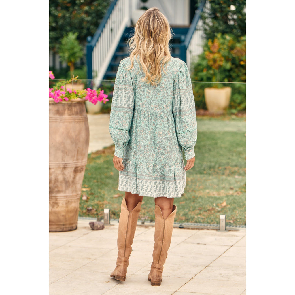 JAASE Mint Paisley Print Leo Mini Dress - AUSOUTLET.com.au