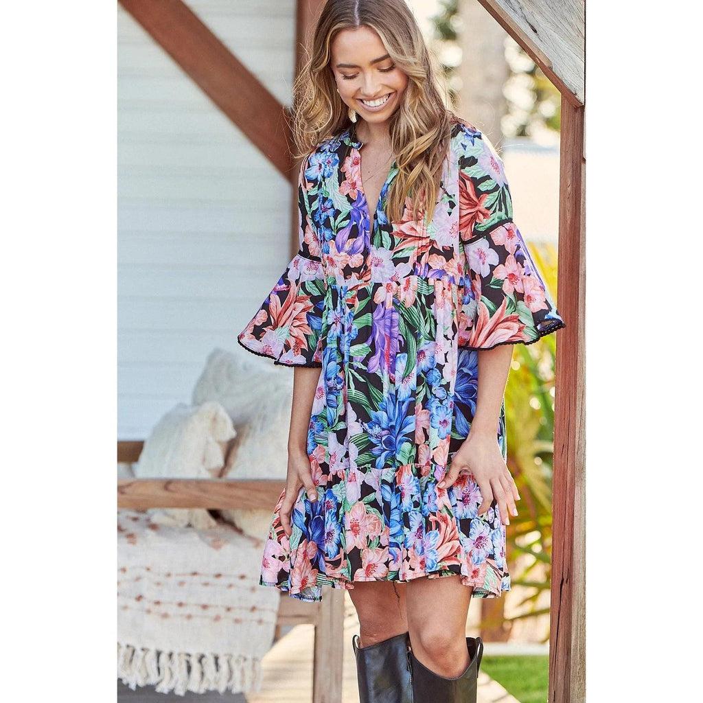 JAASE Midnight Tropics Print Betty Mini Dress - AUSOUTLET.com.au