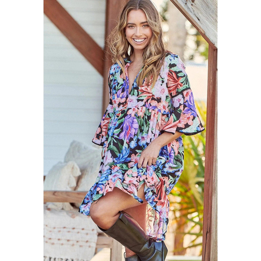 JAASE Midnight Tropics Print Betty Mini Dress - AUSOUTLET.com.au