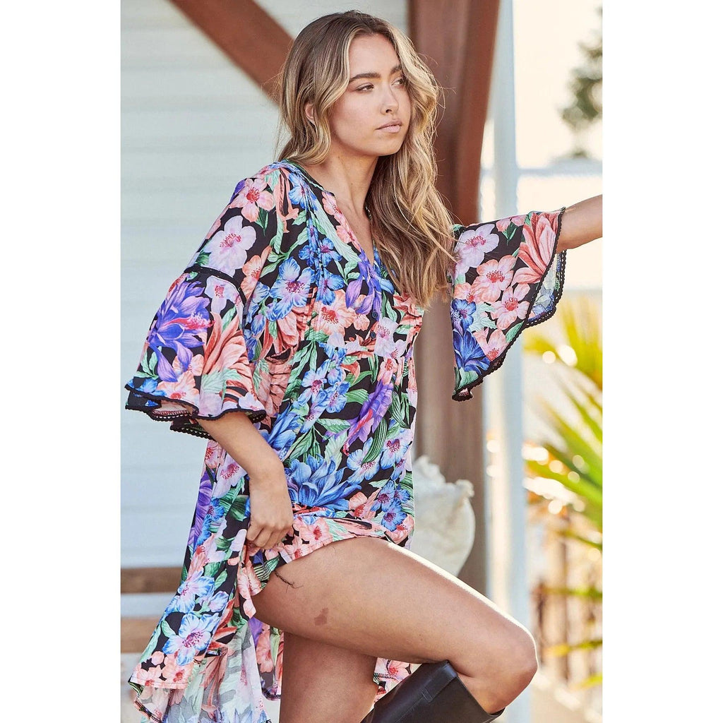 JAASE Midnight Tropics Print Betty Mini Dress - AUSOUTLET.com.au