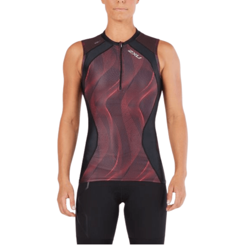 2XU Women's Compression Tri Singlet - Black/Red - AUSOUTLET.com.au