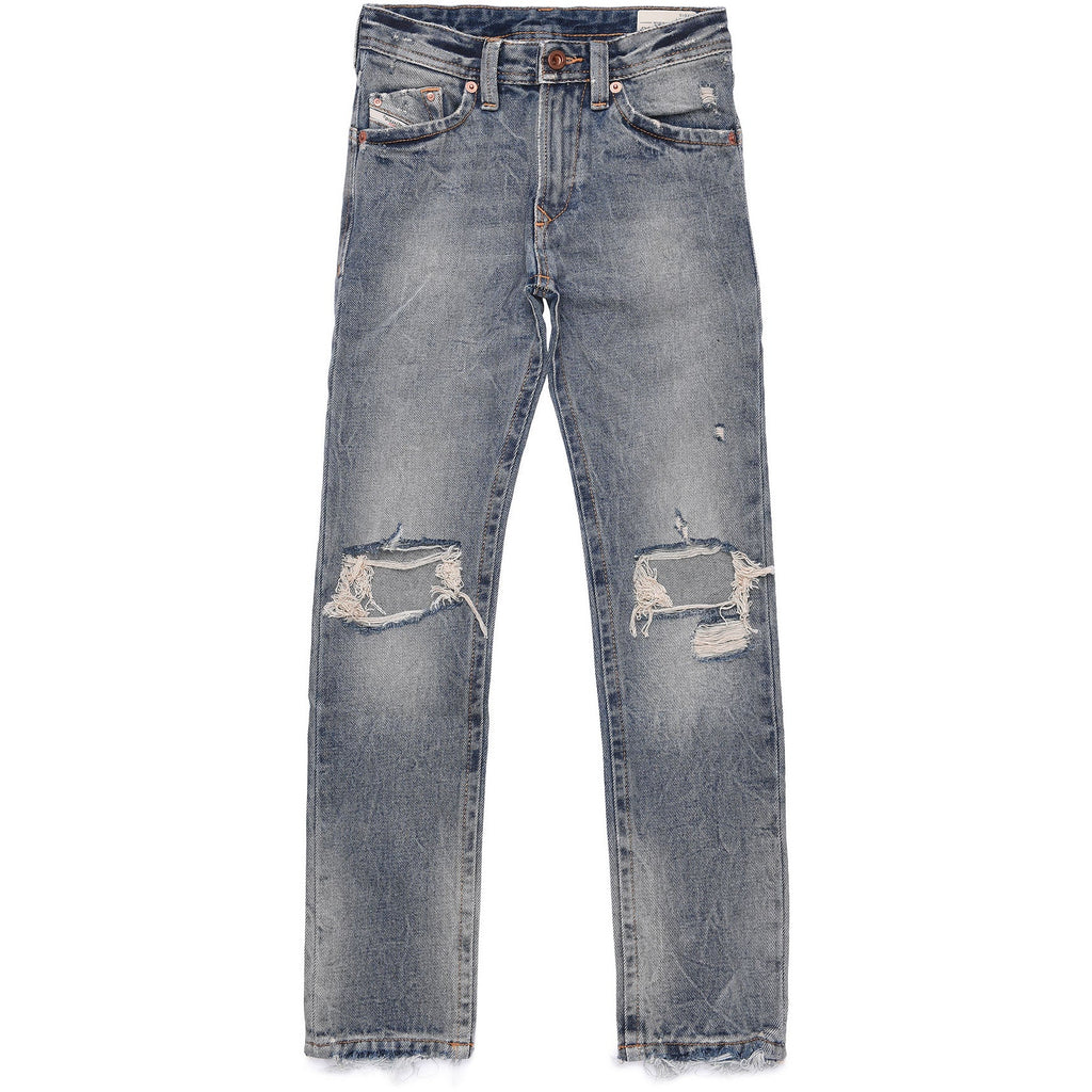 Diesel Boys Darron - Ripped, Washed Jeans in Light Blue - AUS OUTLET