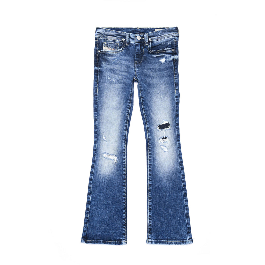 Diesel Girls Lowleeh Ripped Flared Jeans in Blue - AUS OUTLET