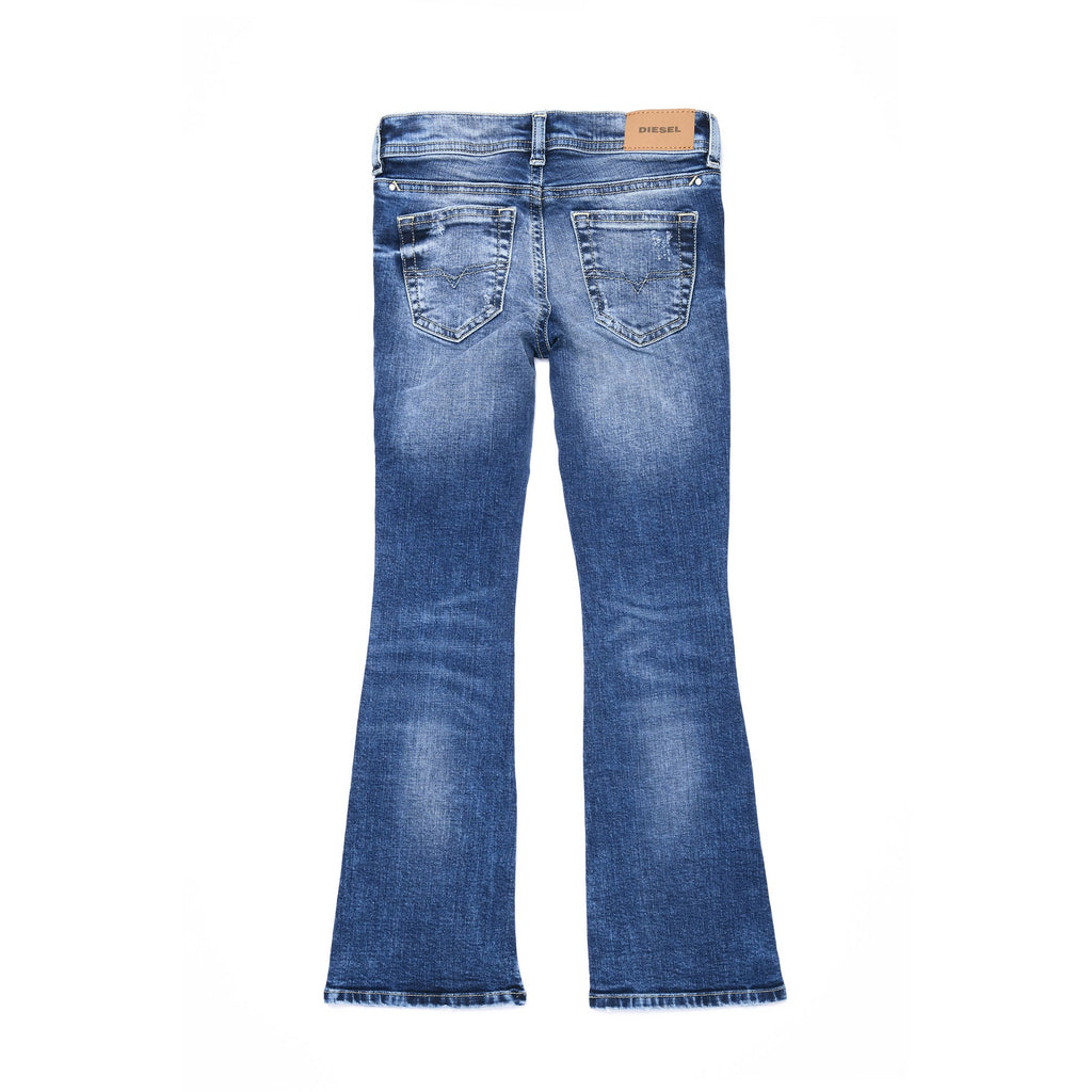 Diesel Girls Lowleeh Ripped Flared Jeans in Blue - AUS OUTLET