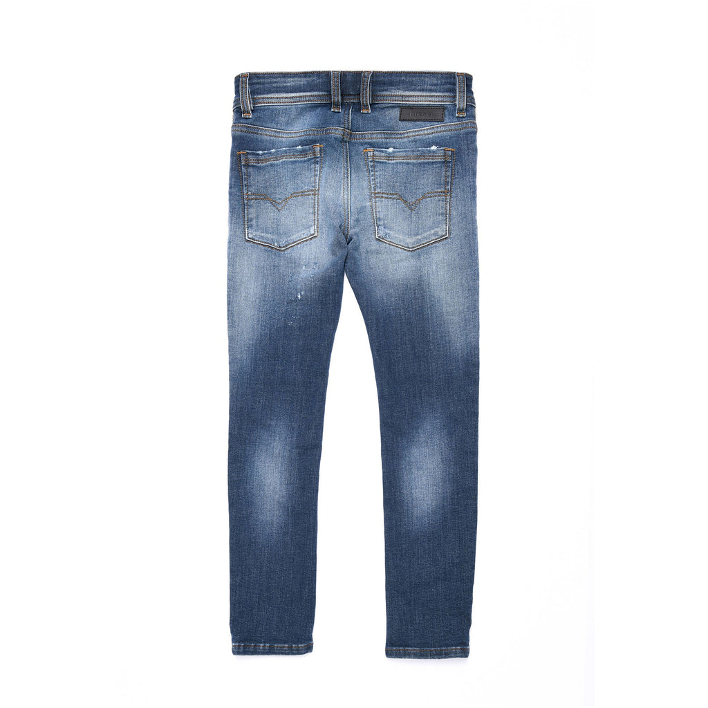 Diesel Boys Sleenker Skinny Ripped Washed Jeans in Blue - AUS OUTLET