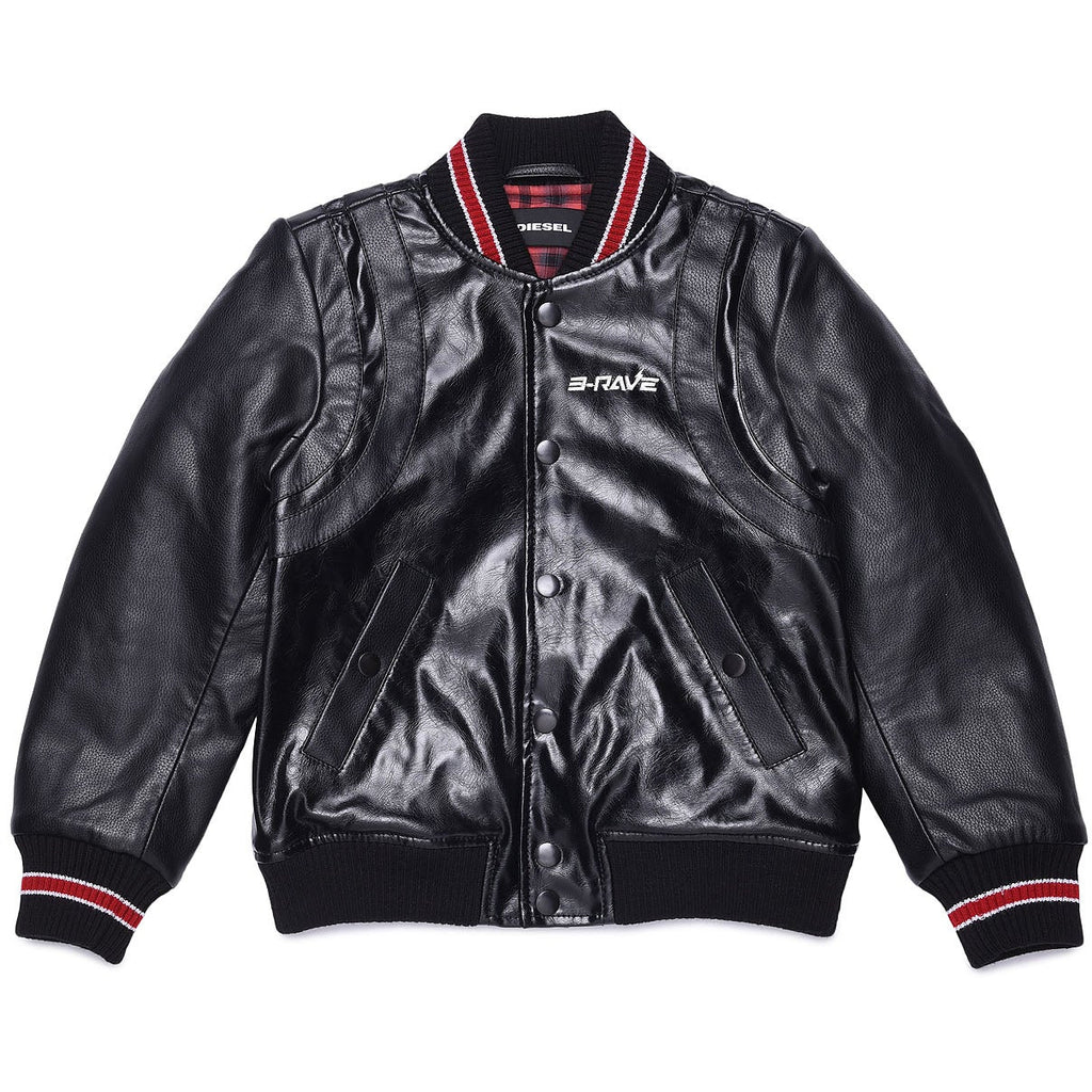 Diesel Boys Leather Look Button Up Black Jacket - AUS OUTLET