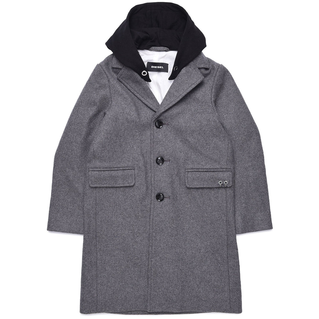 Diesel Boys Long Jacket with Hood and Design on Back - AUS OUTLET