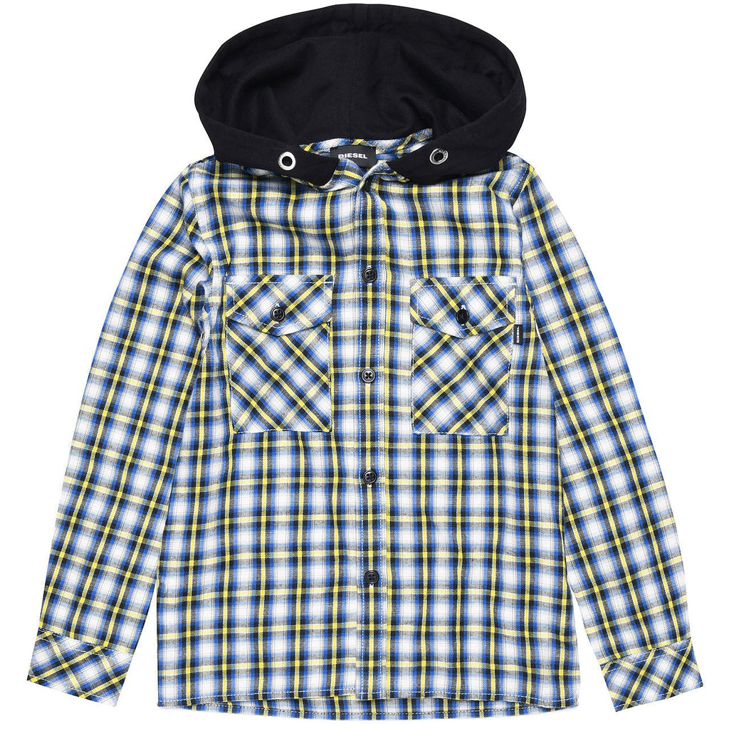 Diesel Boys Check Button Up Shirt with Hood - AUS OUTLET