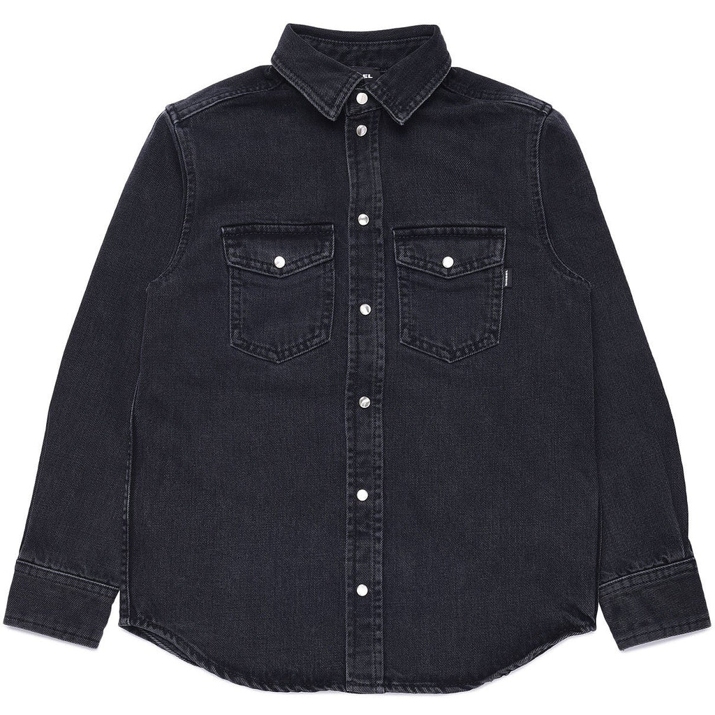 Diesel Boys Black Button Up Shirt with Collar - AUS OUTLET