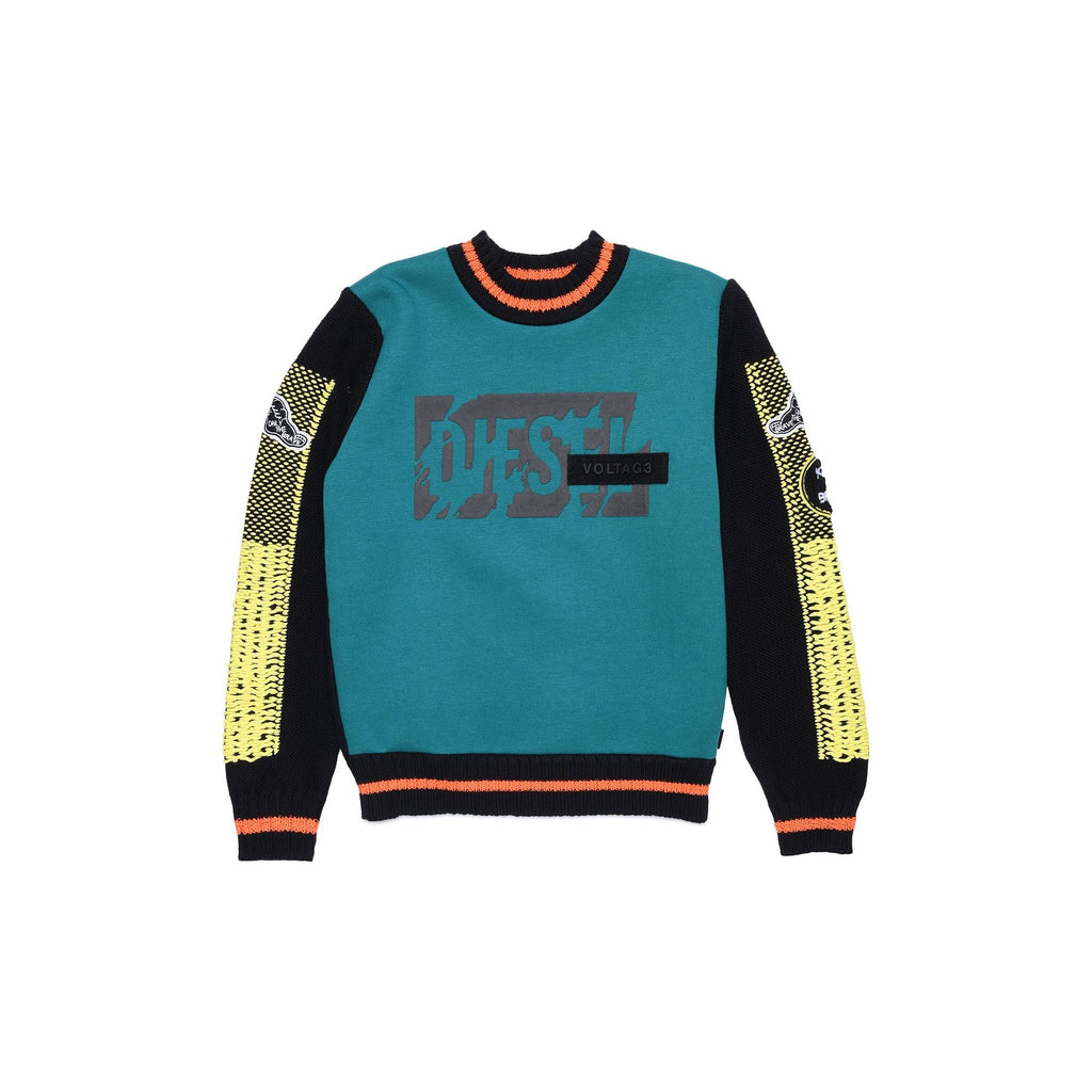 Diesel Boys Turquoise Sweater with Yellow Design - AUSOUTLET.com.au