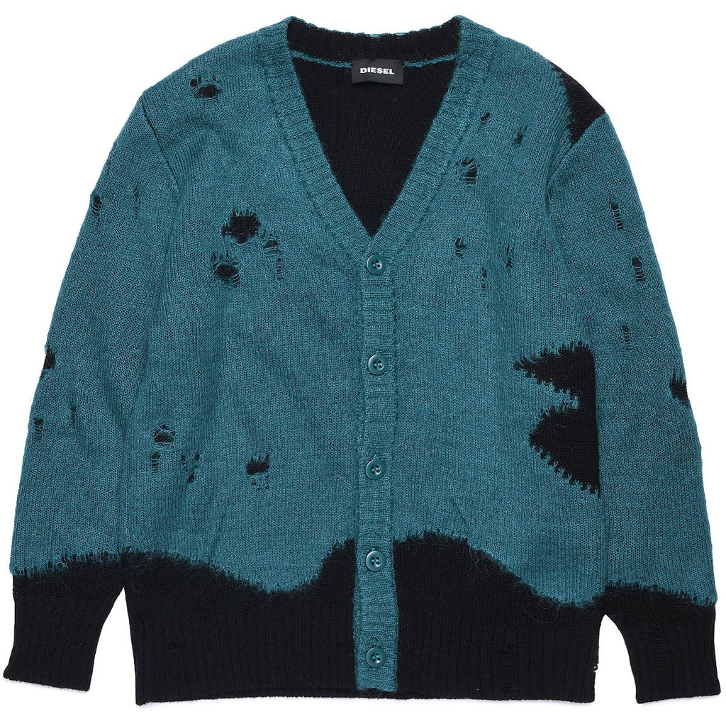 Diesel Boys Turquoise Cardigan with Dark Blue Design - AUS OUTLET