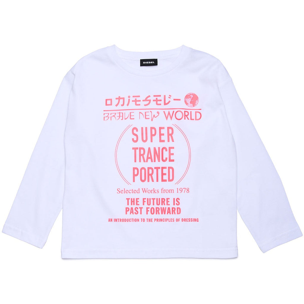 Diesel Girls White 'Supertranceported' Long Sleeve T-Shirt - AUS OUTLET