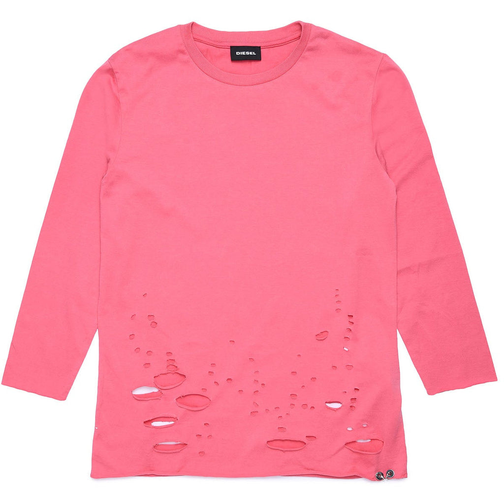 Diesel Girls Pink T-Shirt with Holes - AUS OUTLET