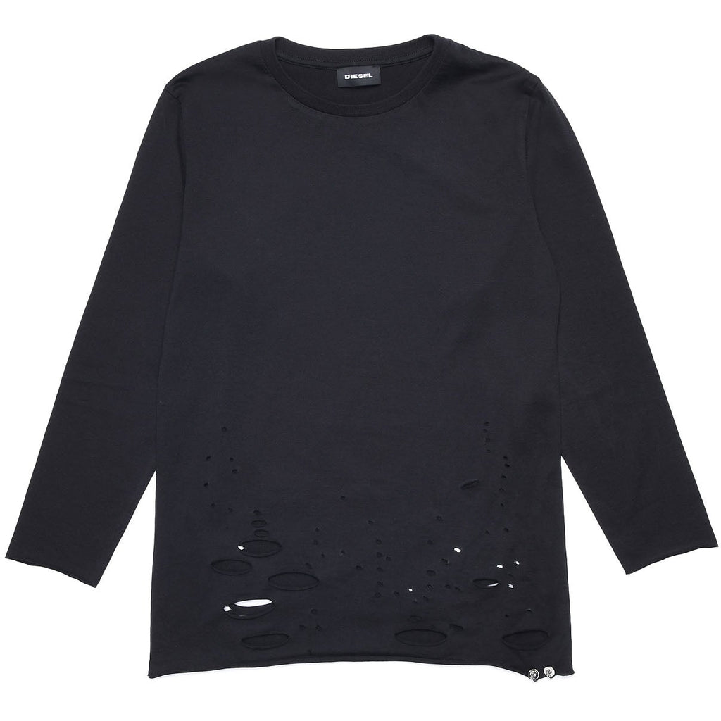 Diesel Girls Black Long Sleeve T-Shirt with Holes - AUS OUTLET