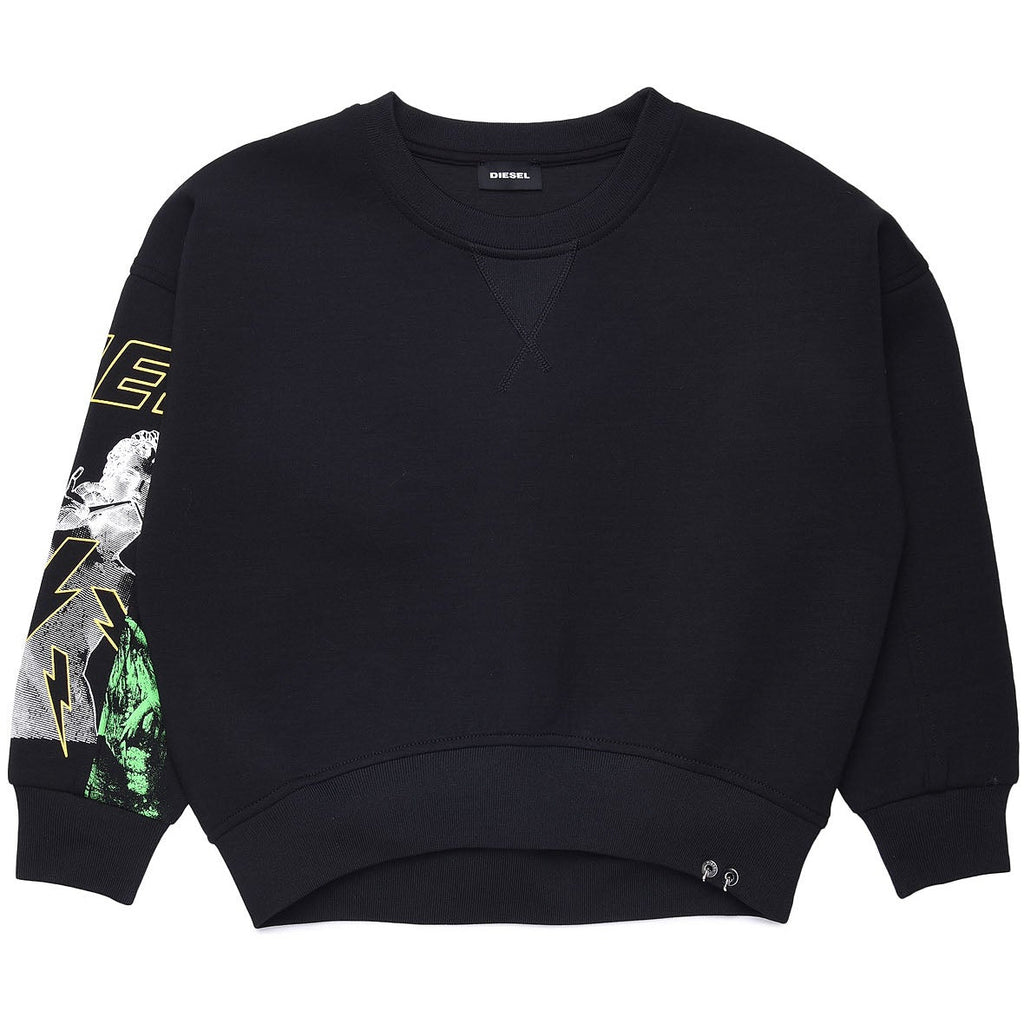 Diesel Girls Black Sweater with Design on Sleeve - AUS OUTLET