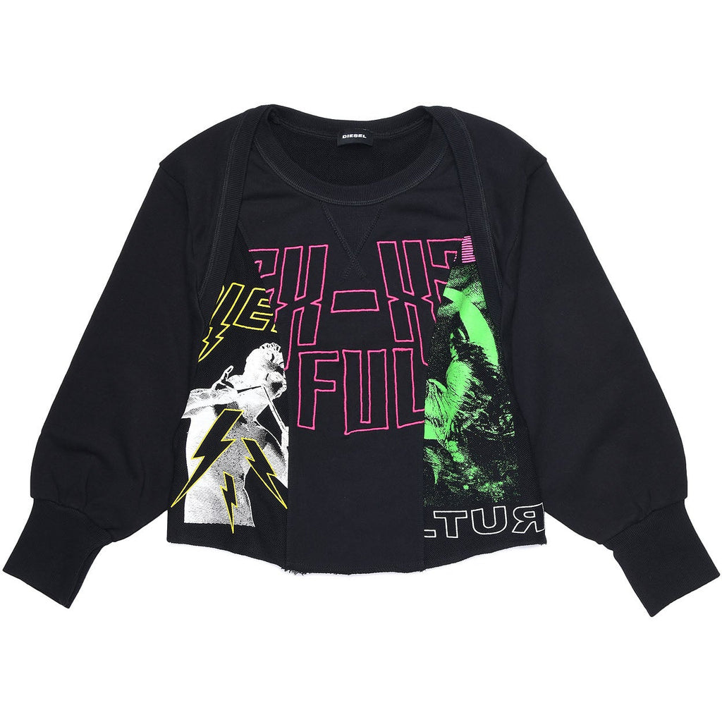 Diesel Girls Black Sweater with Multicoloured Design - AUS OUTLET
