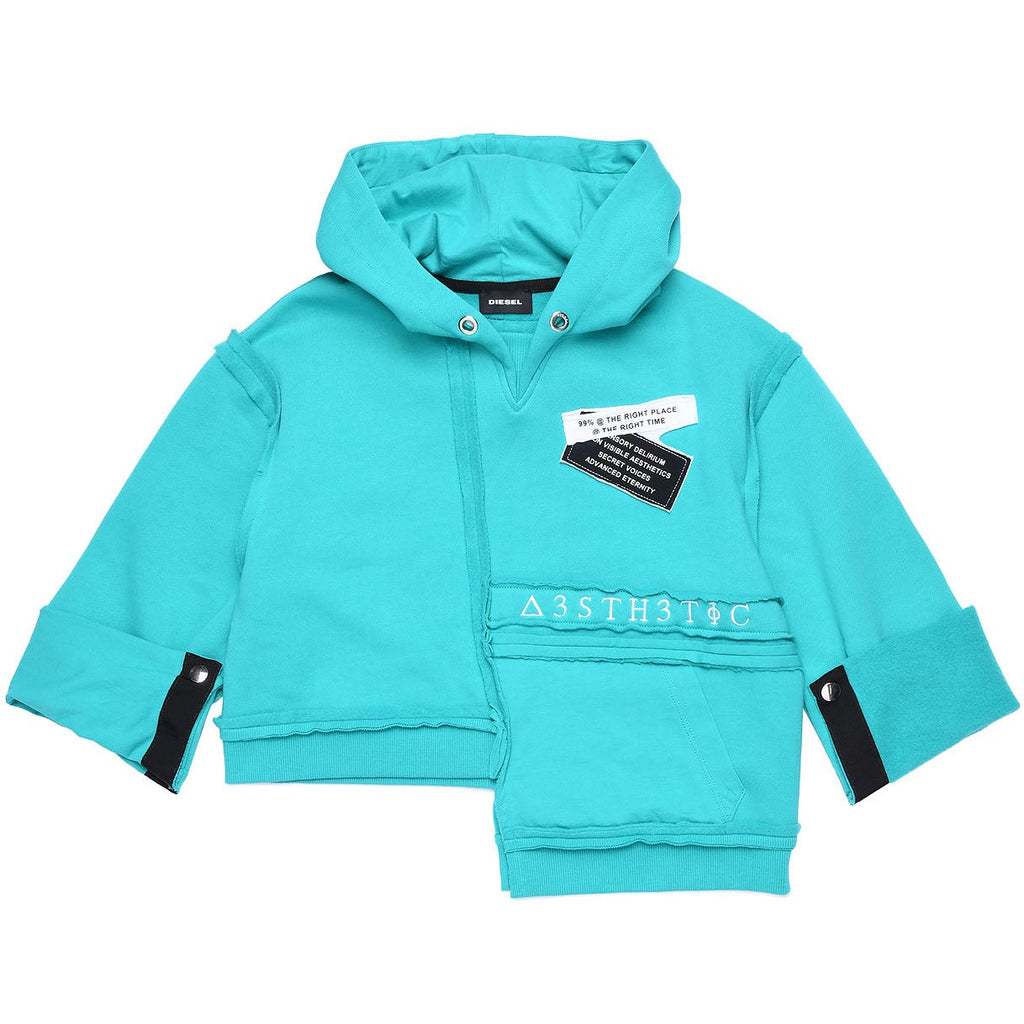 Diesel Girls Turqoise Hoodie with Stitiching Design - AUS OUTLET