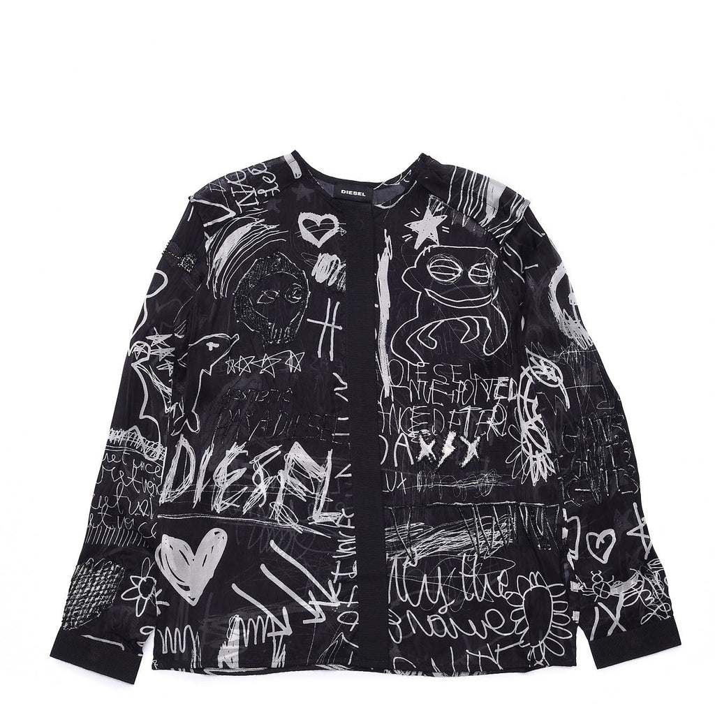 Diesel Girls Black Jacket with Handwriting Design - AUS OUTLET