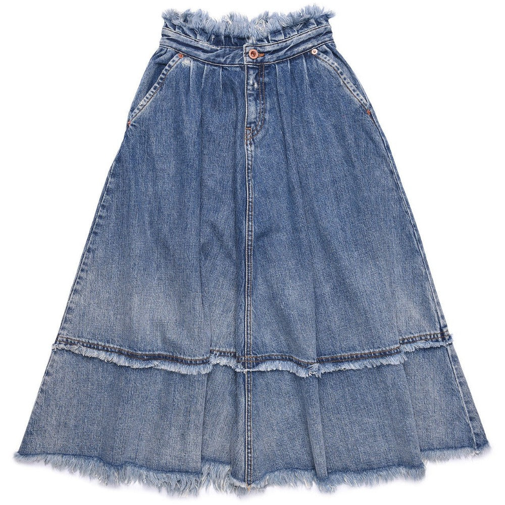 Diesel Girls Blue Long Denim Skirt with Stitching Design - AUS OUTLET