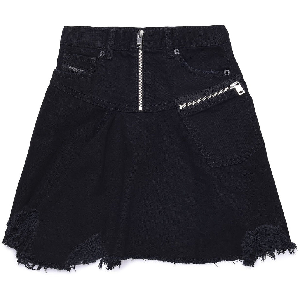 Diesel Girls Black Denim Zip Up Skirt - AUS OUTLET