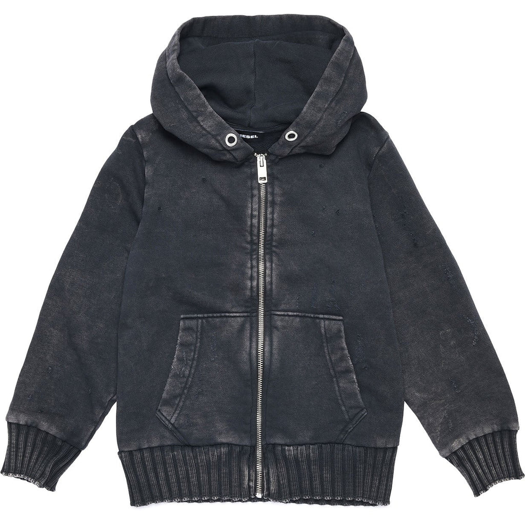 Diesel Genderless Black Zip Up Jacket with Hood - AUS OUTLET