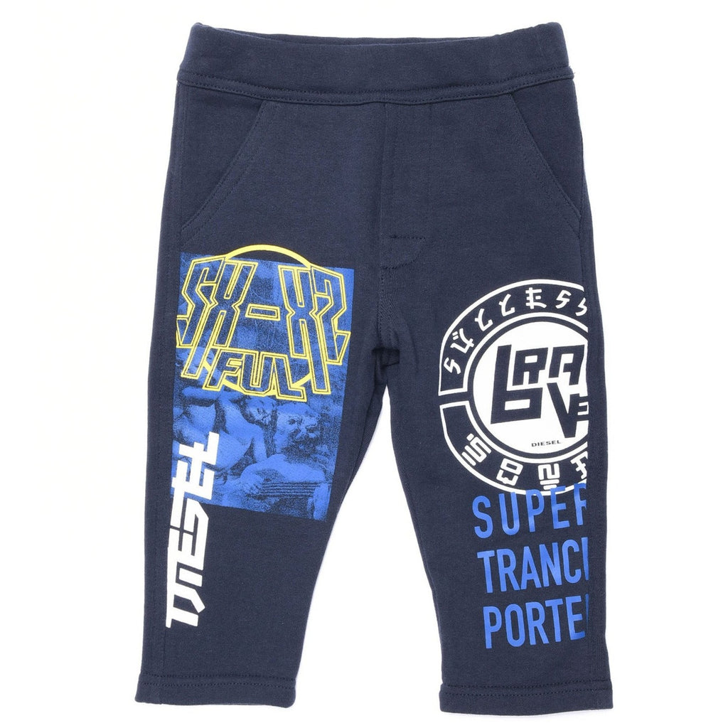 Diesel Babies Navy Joggers with Text Design - AUS OUTLET