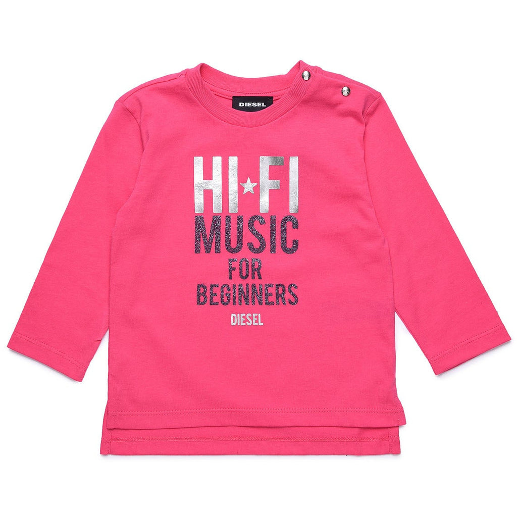 Diesel Babies Pink 'Hi Fi Music for Beginners' Long Sleeve T-shirt - AUS OUTLET