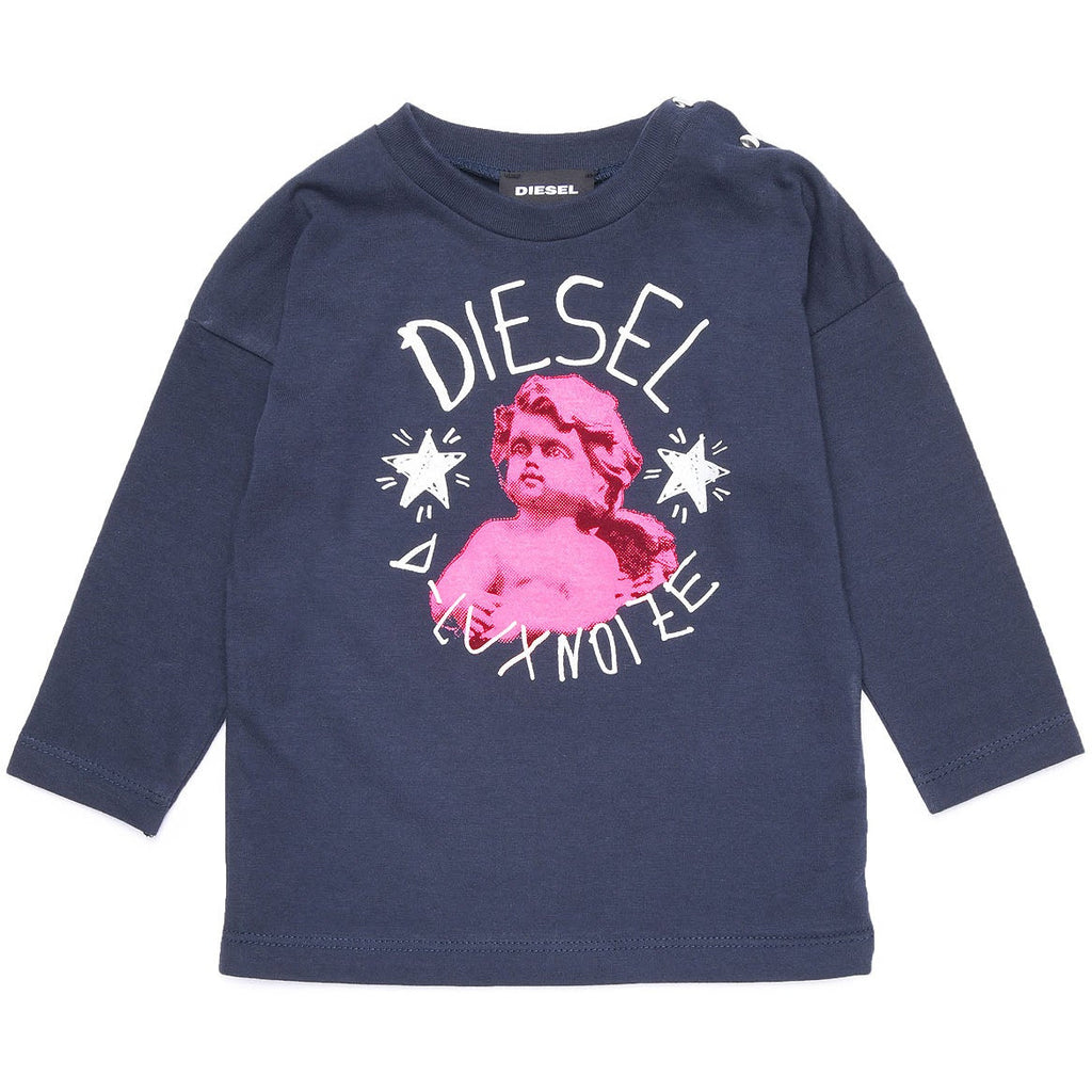 Diesel Babies Navy Luxnoise Design T-Shirt - AUS OUTLET