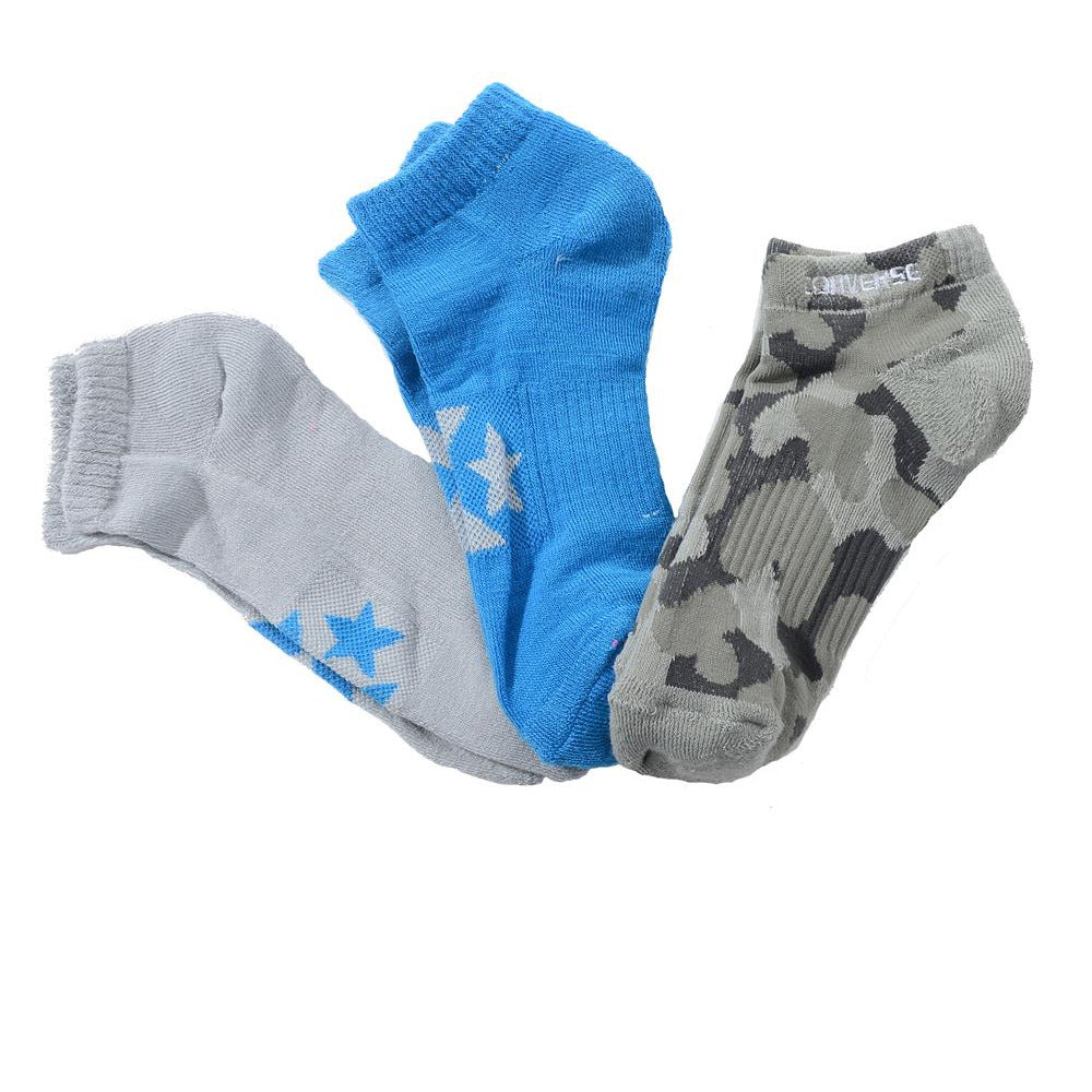 Converse Kids Low Cut Socks in Grey, Blue & Camouflage - 3 Pack - AUS OUTLET