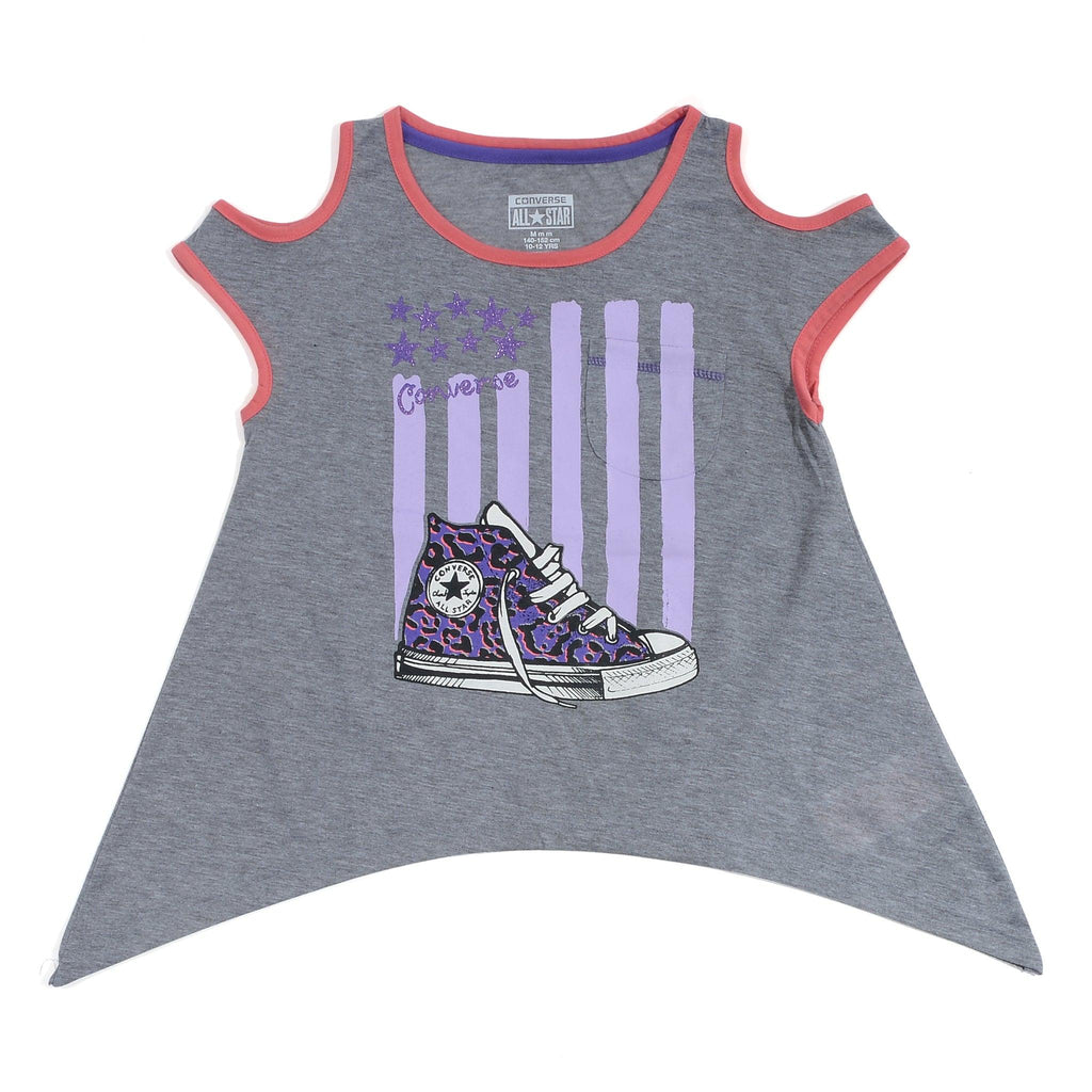 Converse Girl's Grey With Purple Print Cut Out T-Shirt with Shoe Design - AUS OUTLET