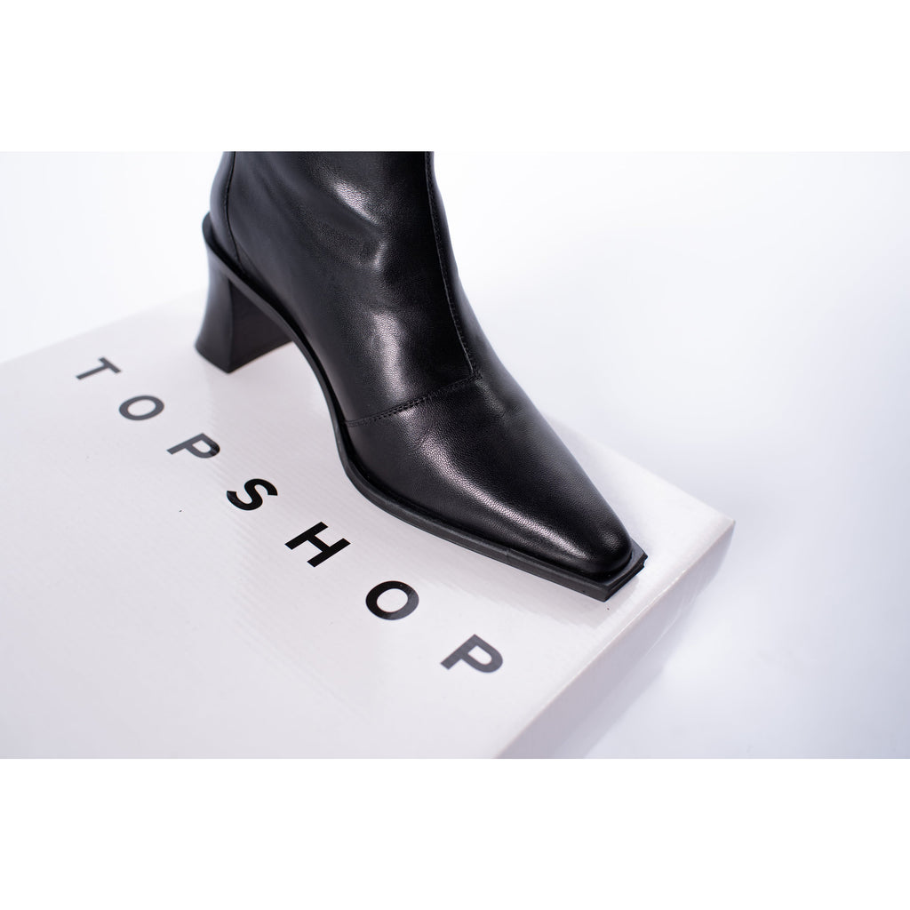Topshop Women's Black Leather Designer Ankle Boot - AUS OUTLET