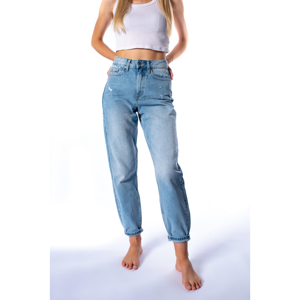 Miss Selfridge Women's Petite Mom Super High Waist Slim Fit Tapered Light Blue Wash Denim Jeans - AUS OUTLET