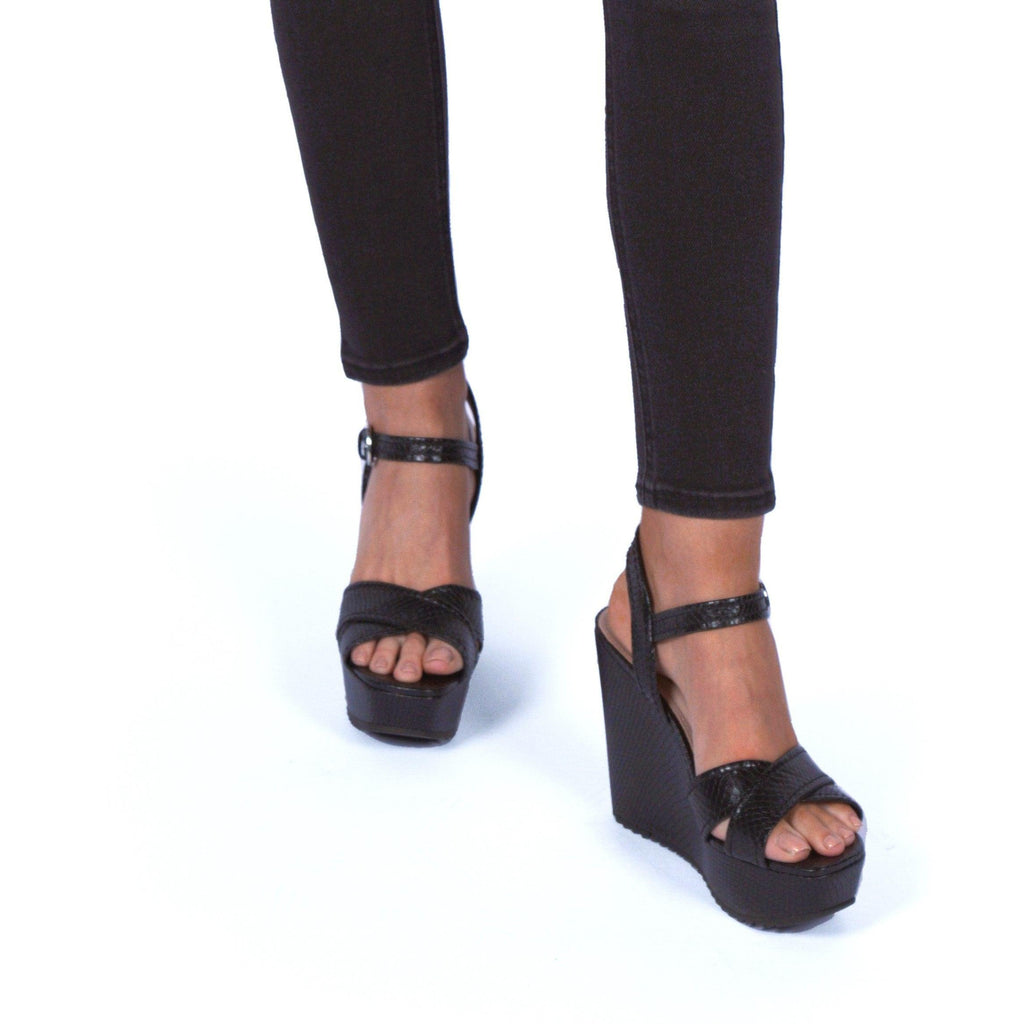 Kurt Geiger Women's Black Leather Platform Wedge Shoes - AUS OUTLET