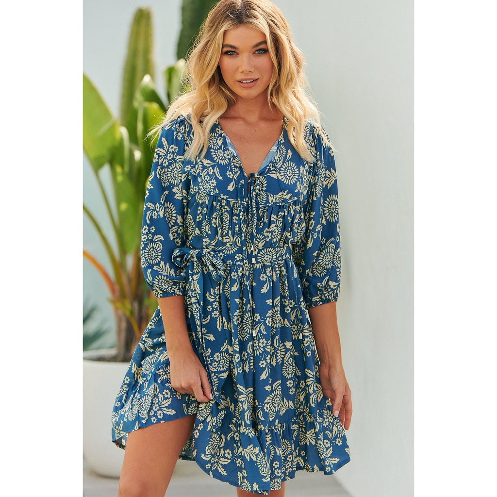 Jaase Day Dream Sea Print French Dress - AUS OUTLET