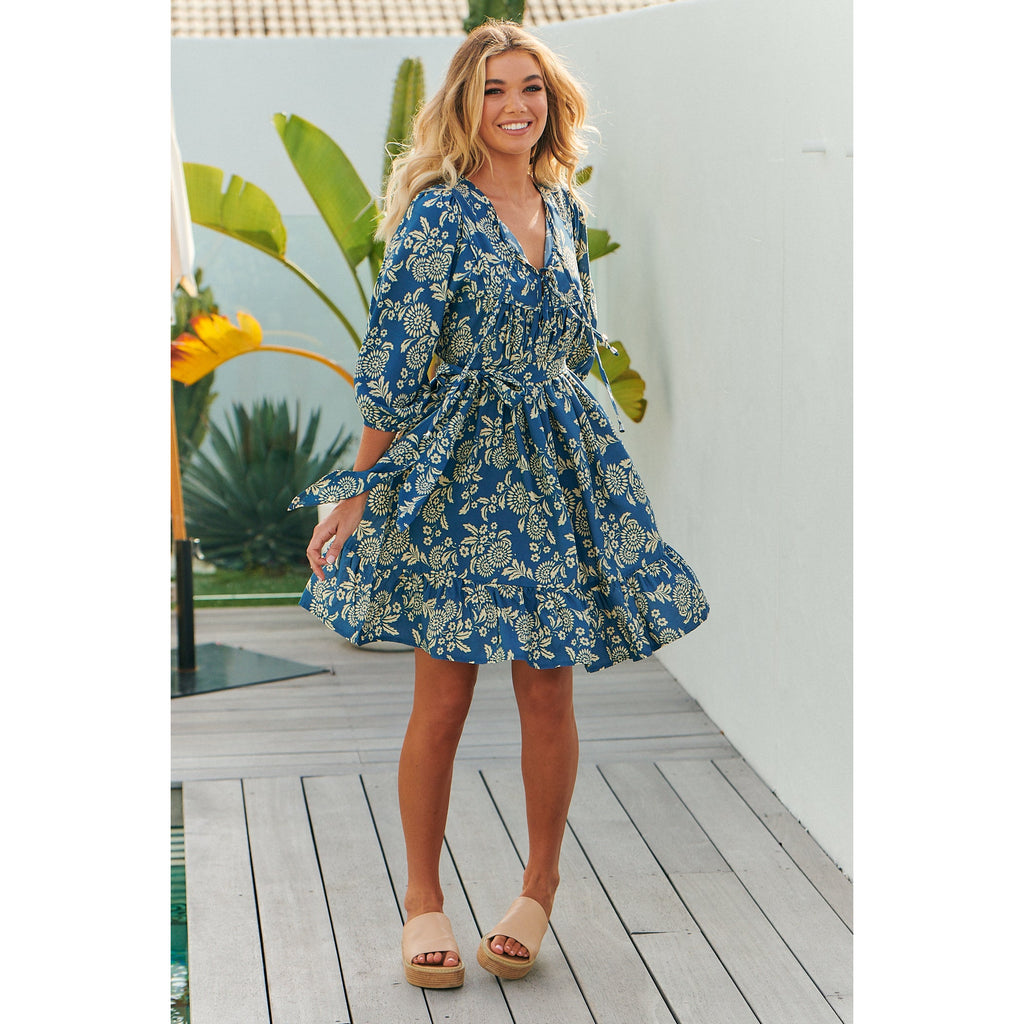 JAASE Day Dream Sea Print French Mini Dress - AUSOUTLET.com.au