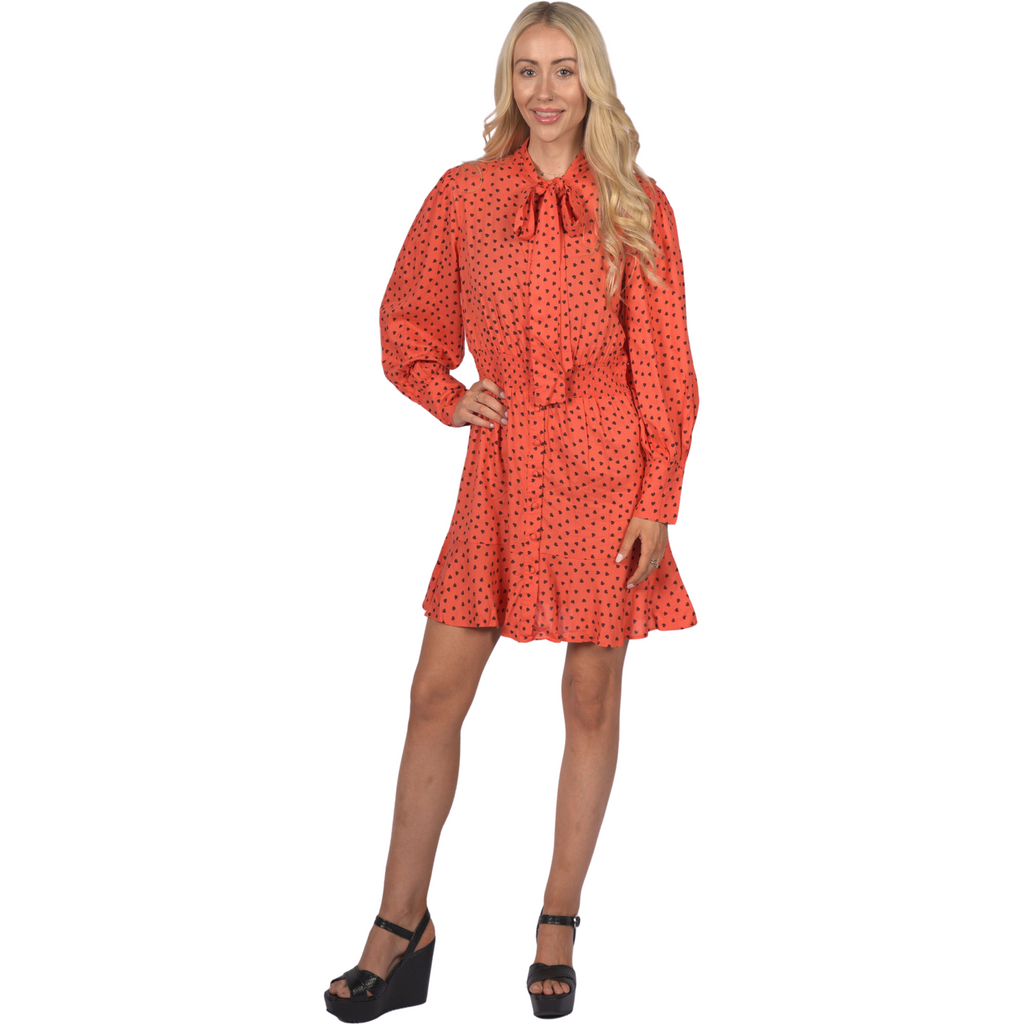 Topshop Women's Long Sleeve Orange Heart Print Dress - AUS OUTLET