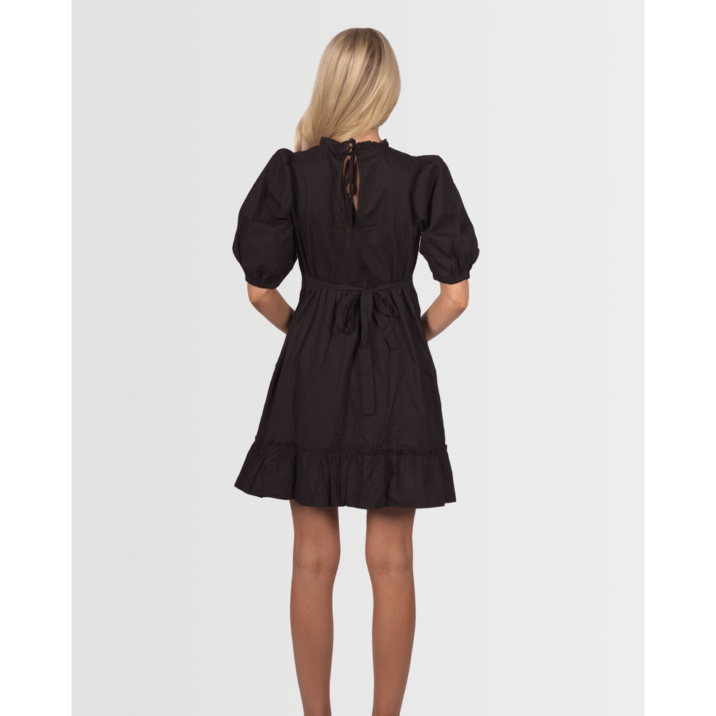 Miss Selfridge Women's Short Sleeve Tie Waist Knee Length Black Dress - AUS OUTLET
