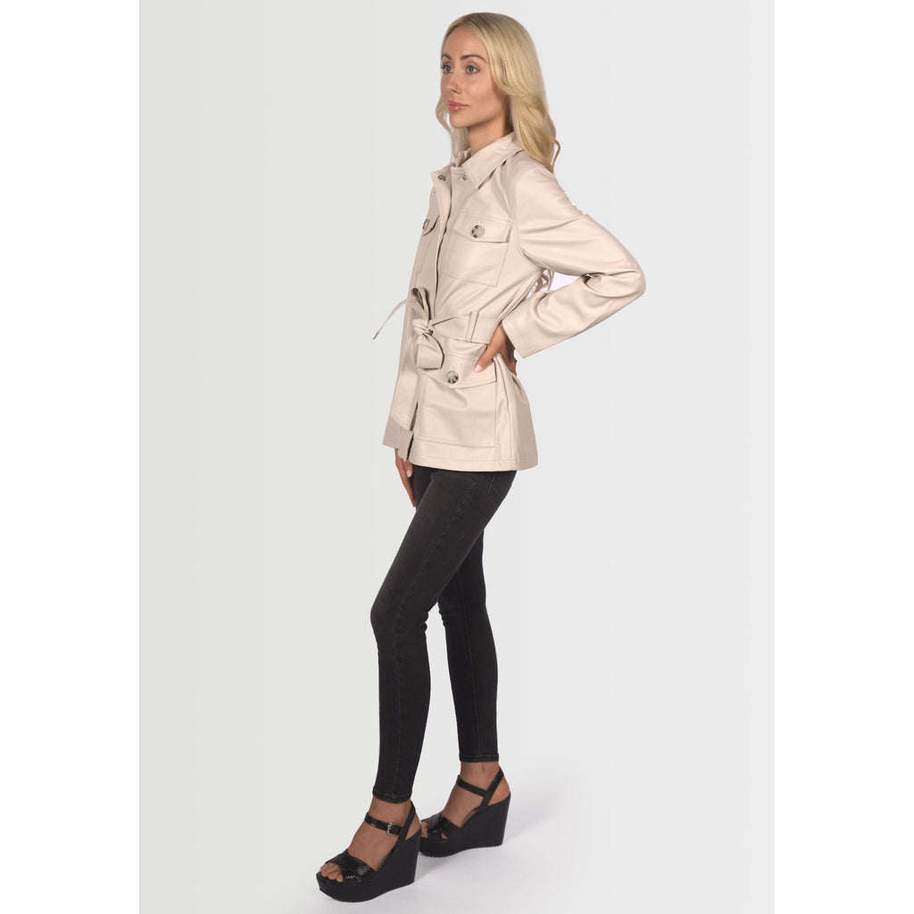 Topshop Women's Faux Leather Jacket - Cream - AUS OUTLET