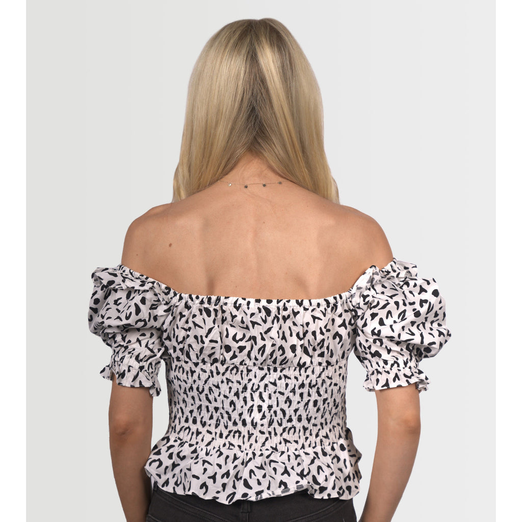 Topshop Women's Animal Frill Sleeve Blouse - Monochrome - AUS OUTLET