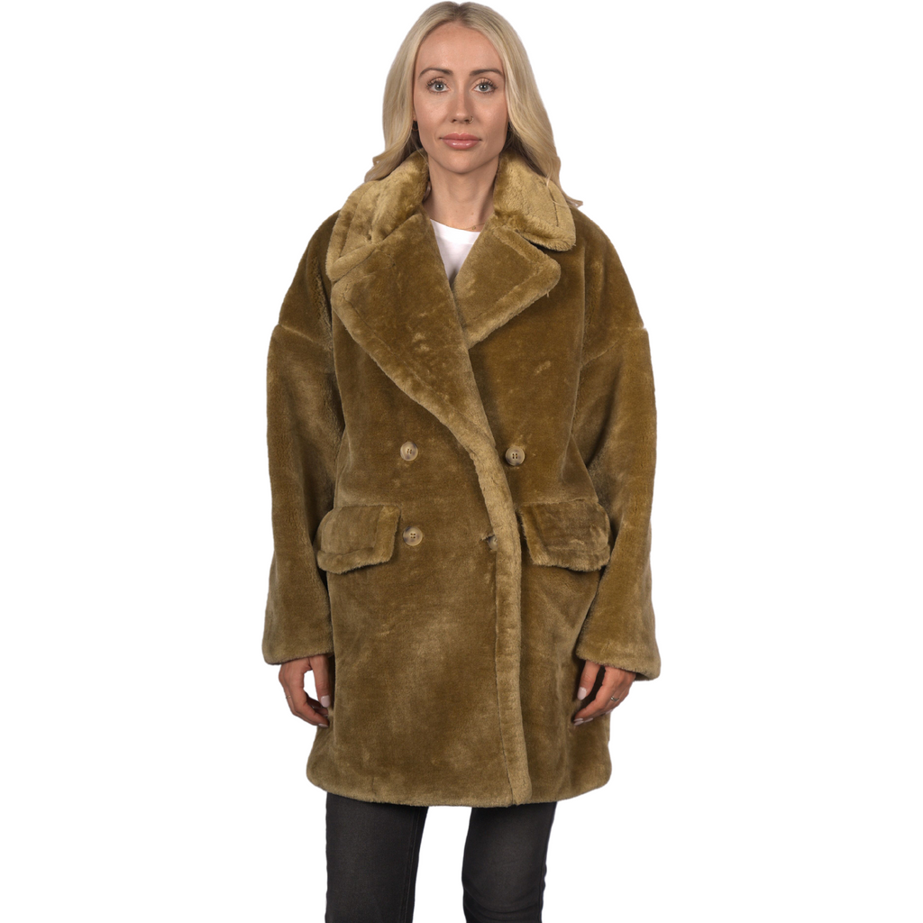 Topshop Women's Hazel Fur Coat - Mustard - AUS OUTLET