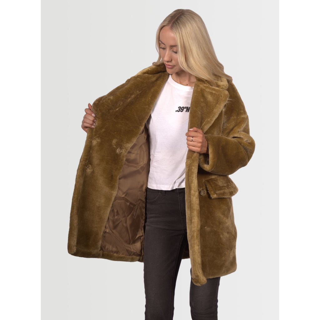 Topshop Women's Hazel Fur Coat - Mustard - AUS OUTLET