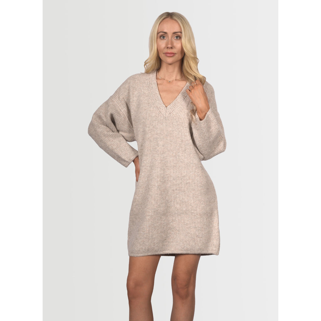 Topshop Women's Maternity V-Neck Long Sleeve Knit Dress - Mink Beige - AUS OUTLET