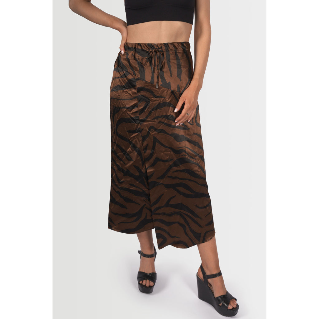 Topshop Women's Satin Animal Print Maxi Skirt - Bronze & Black - AUS OUTLET